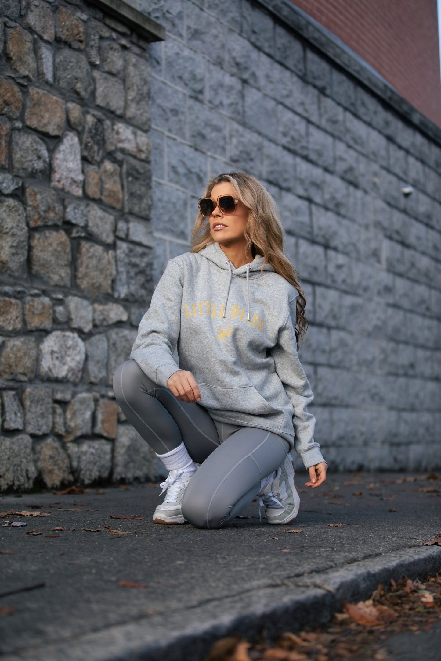 Little Bliss hoodie in grey marl with amber print