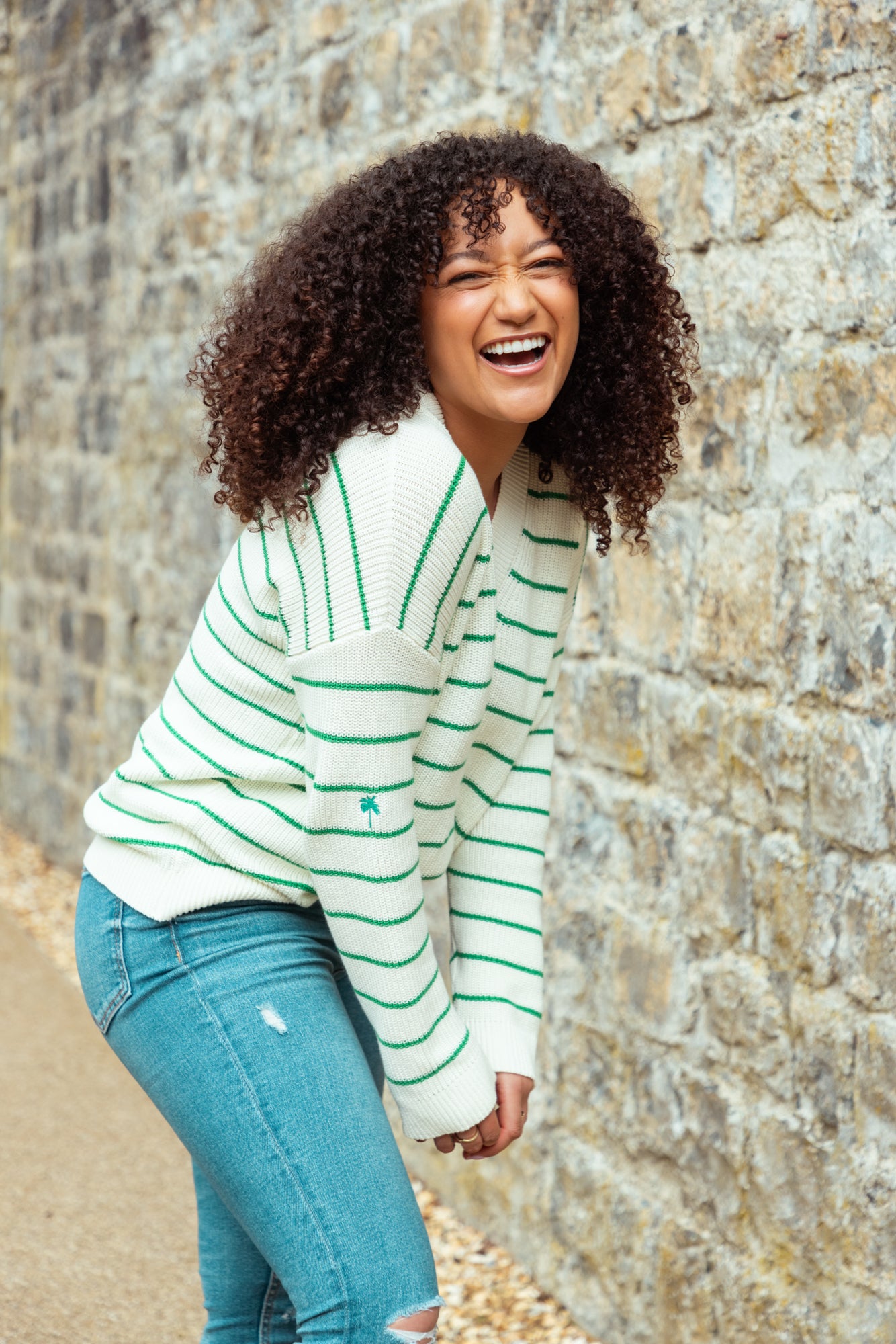 V-Neck Striped Sweater - Green