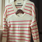 V-Neck Striped Sweater - Red