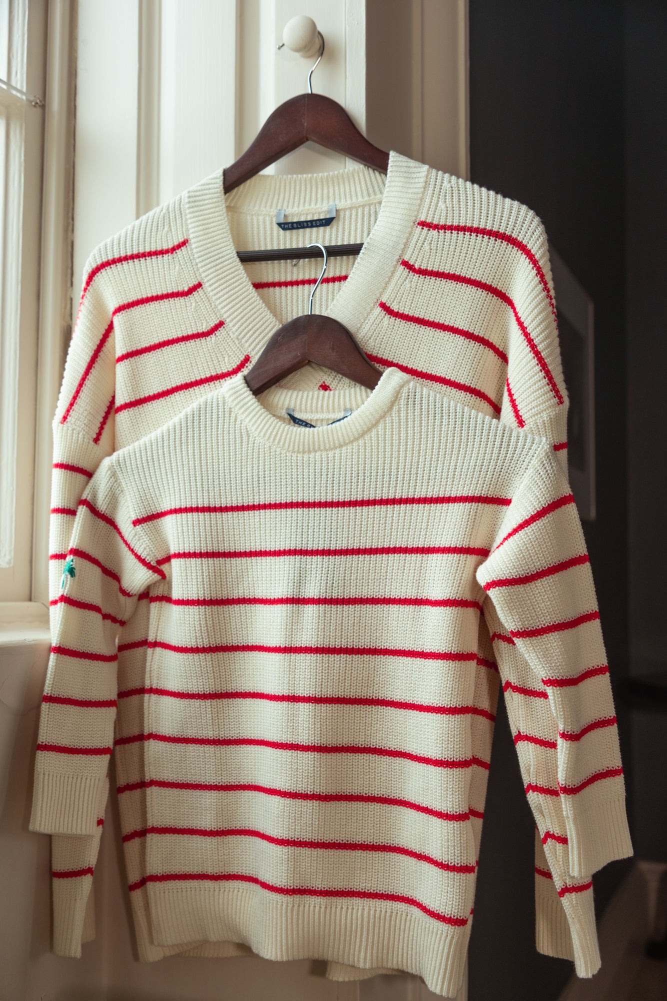 V-Neck Striped Sweater - Red